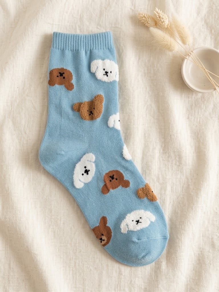 Korean Daily Animal Mid Crew Socks