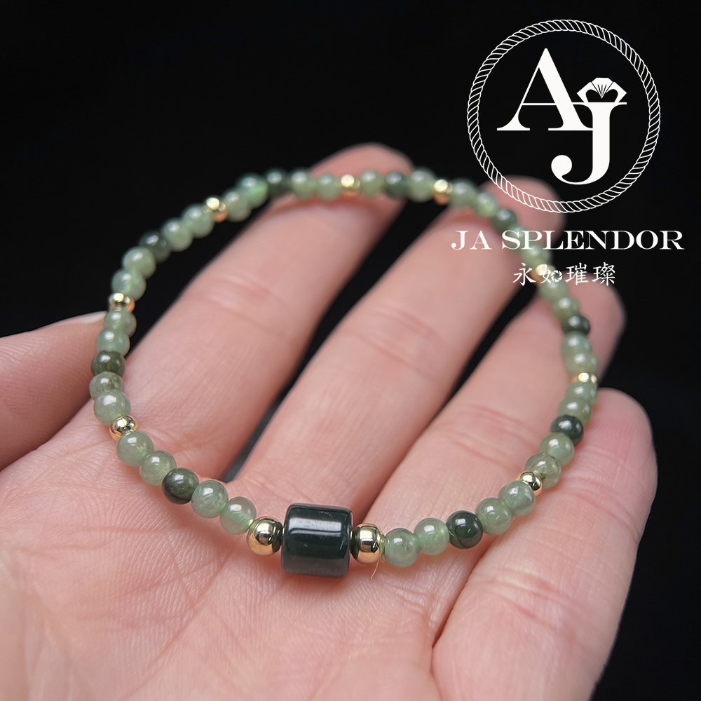FBG25-H06 天然翡翠A玉 冰潤簡約幸運路路通小米珠手鏈