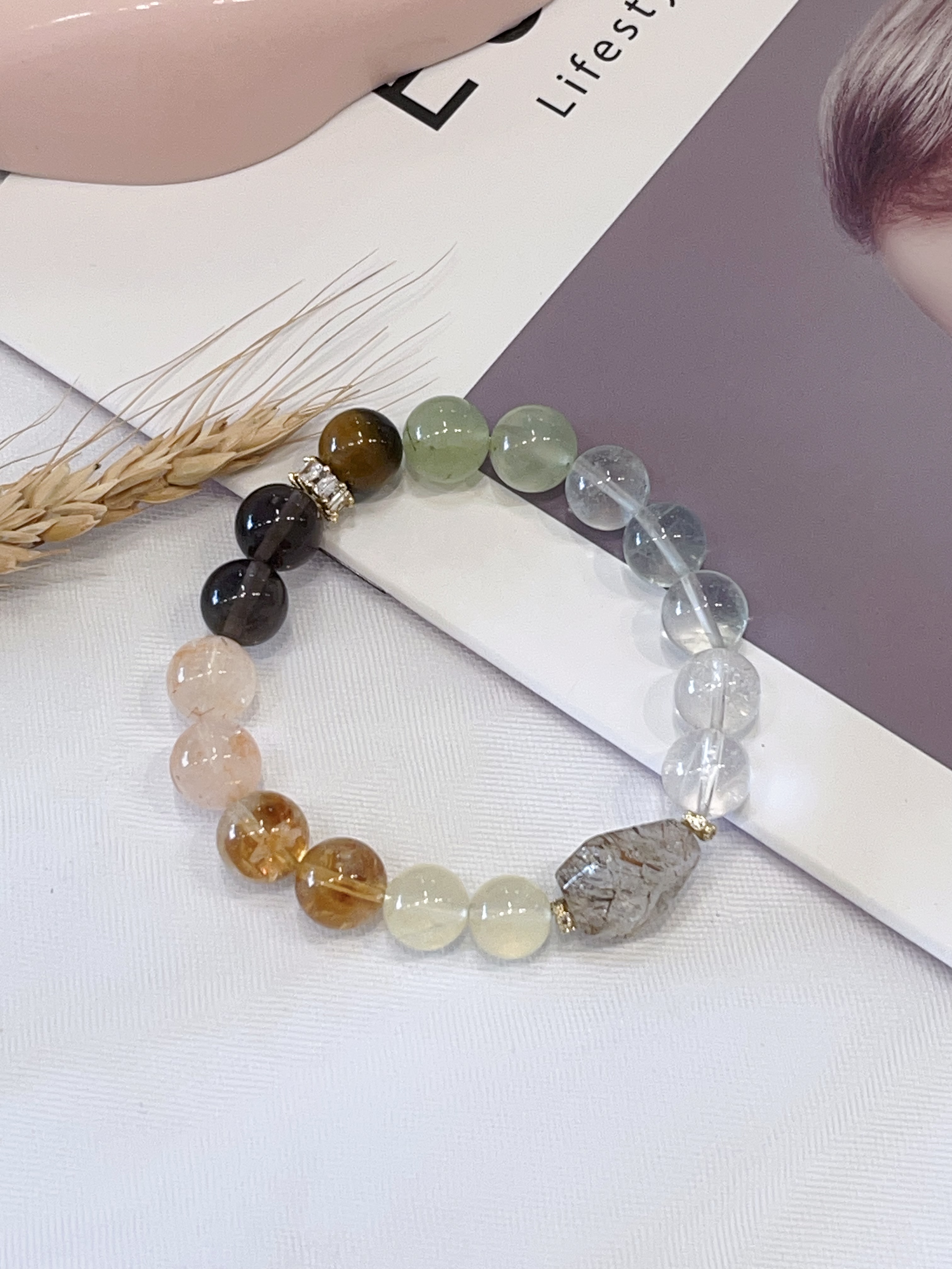 🌈 黑超水晶柱 × Multi Crystal Gradient Bracelet｜10mm