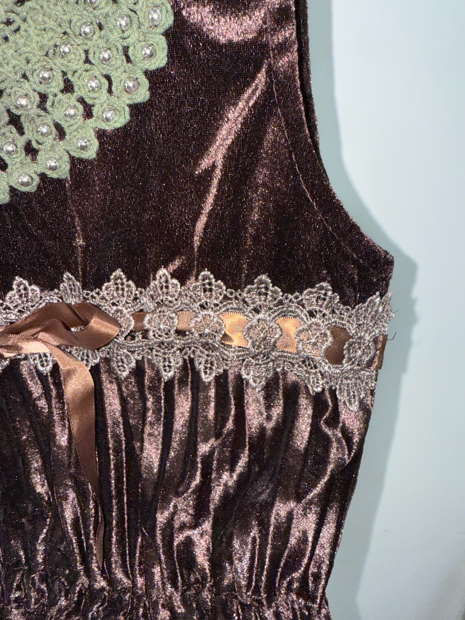 Brown Velvet Beaded Neckline Top