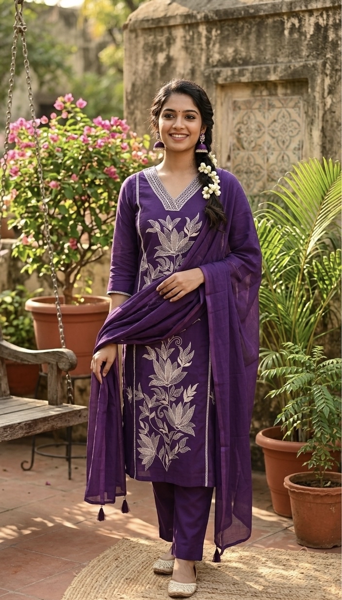 Eggplant Purple Embroidered Kurta set