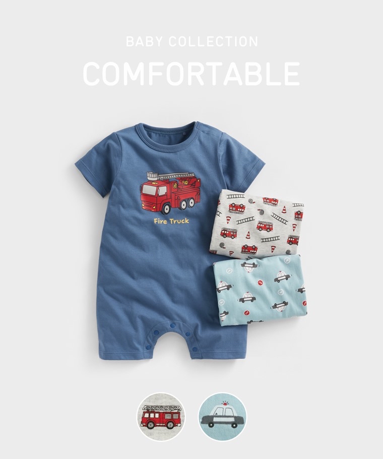 ☀️預訂 台灣直送☀️三色車車印花純棉短袖連身服