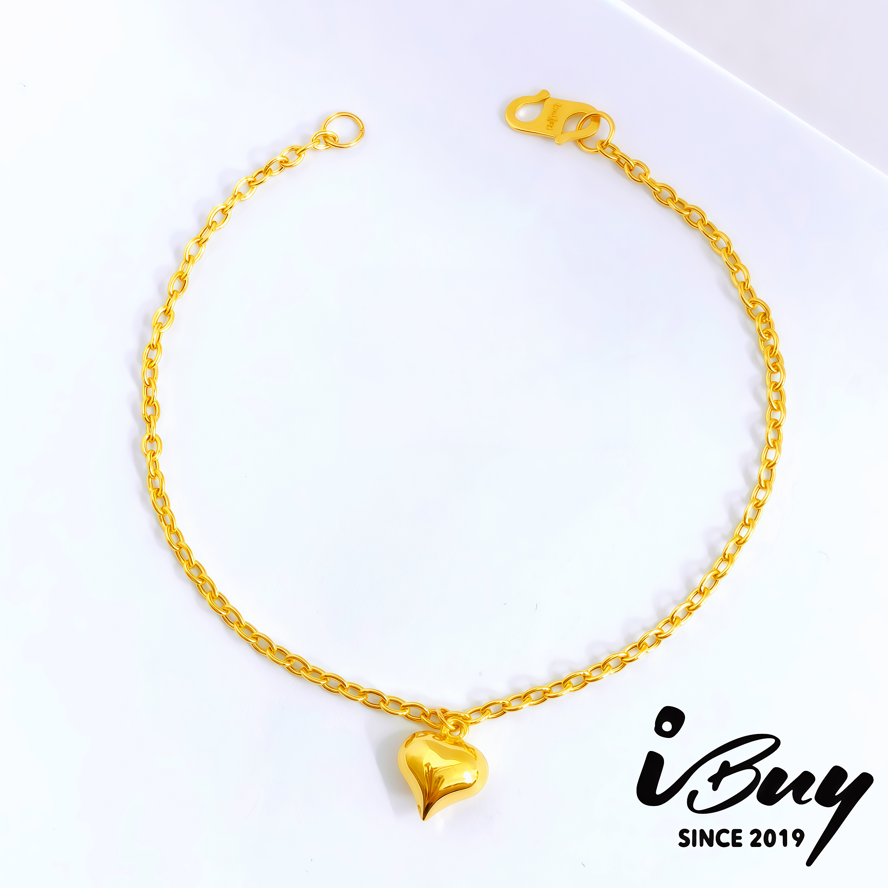916 GOLD FULL GLOSS LOVE DANGLE HOLLOW CABLE BRACELET 916 金 亮面爱心吊坠空心万字手链