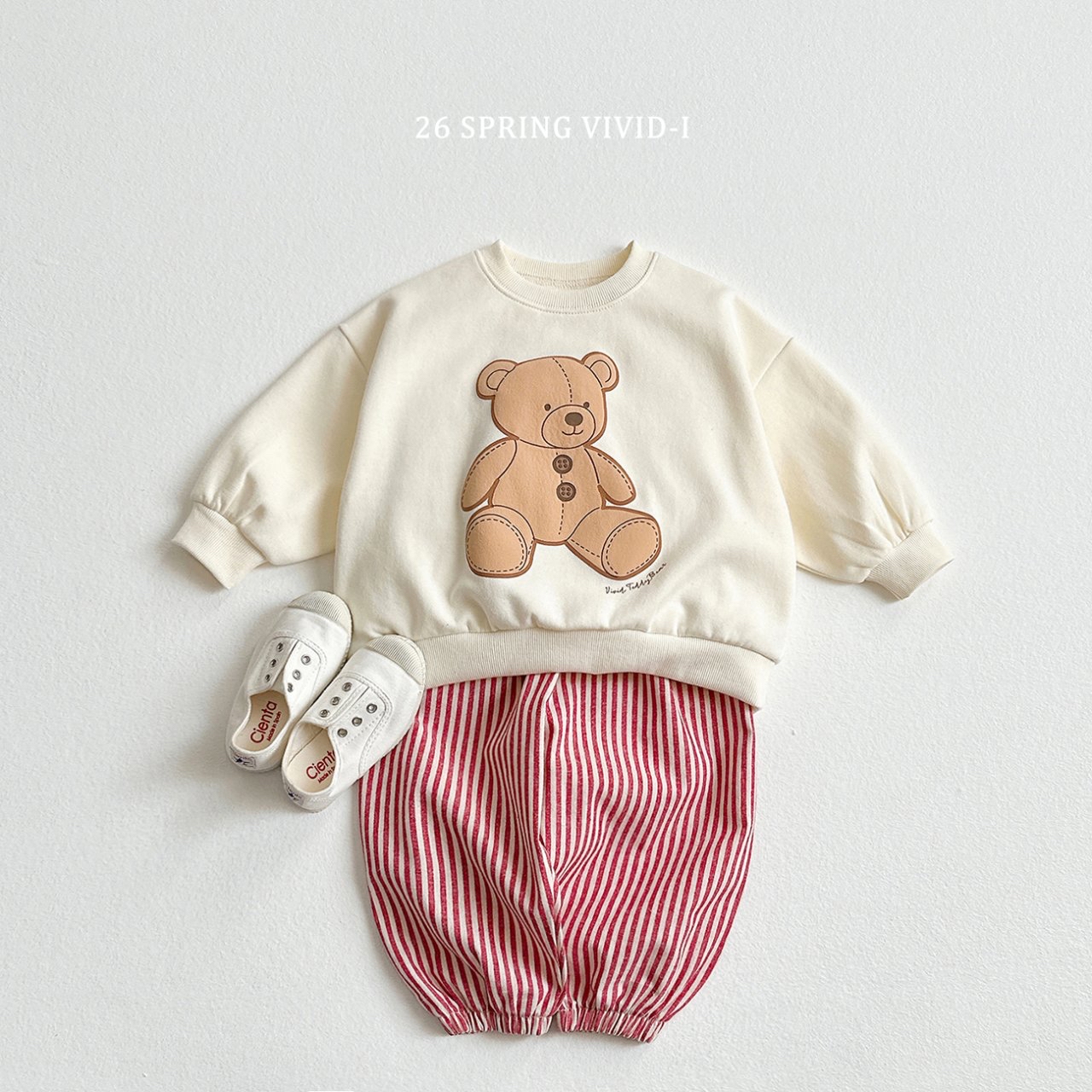 🌸預訂 韓國直送🌸🇰🇷VIVIDI三色泰迪熊印花寬鬆衛衣