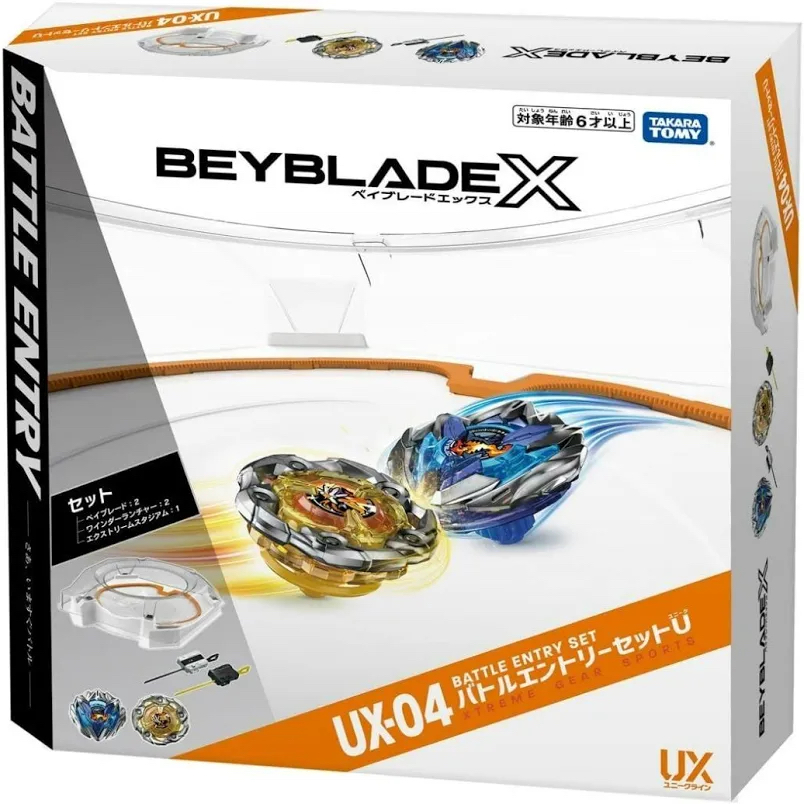 爆旋陀螺X Beyblade X  (行版) UX-04 對戰入門套裝 ：包括陀螺盤 +爆刃+黃神杖 (附兩個發射器)