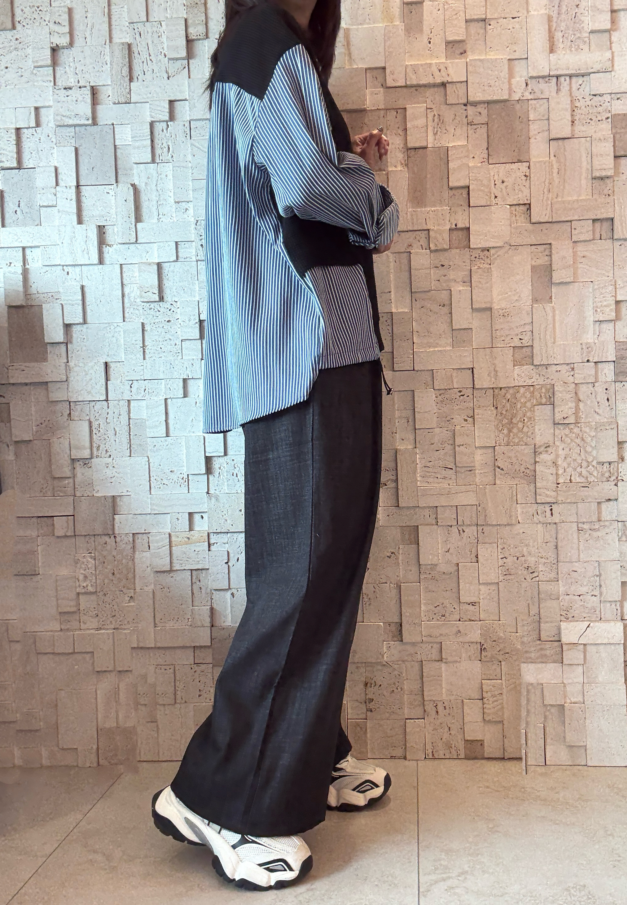 #1999 線棉拼條子Top