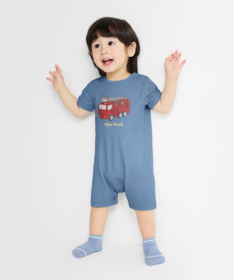 ☀️預訂 台灣直送☀️三色車車印花純棉短袖連身服