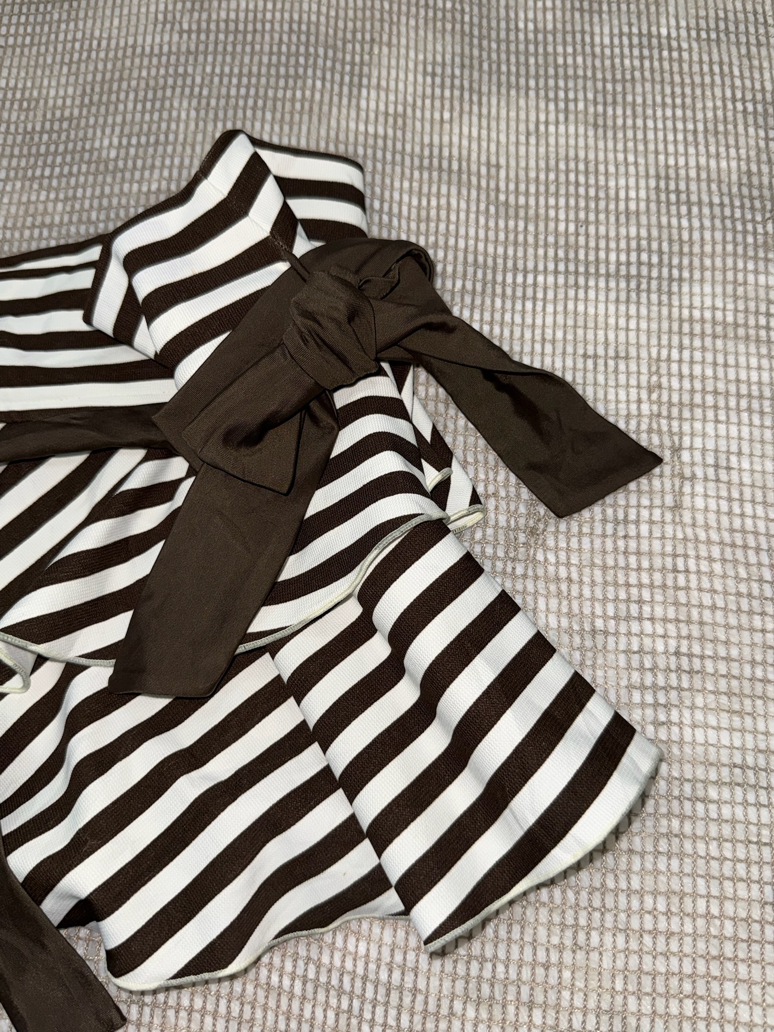 Diagonal Stripe Tiered Skirt with Ribbon Belt
