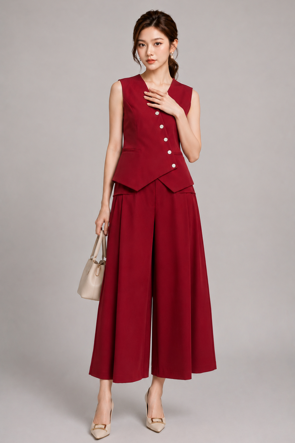 210603 Asymmetric Button Tailored Vest Top