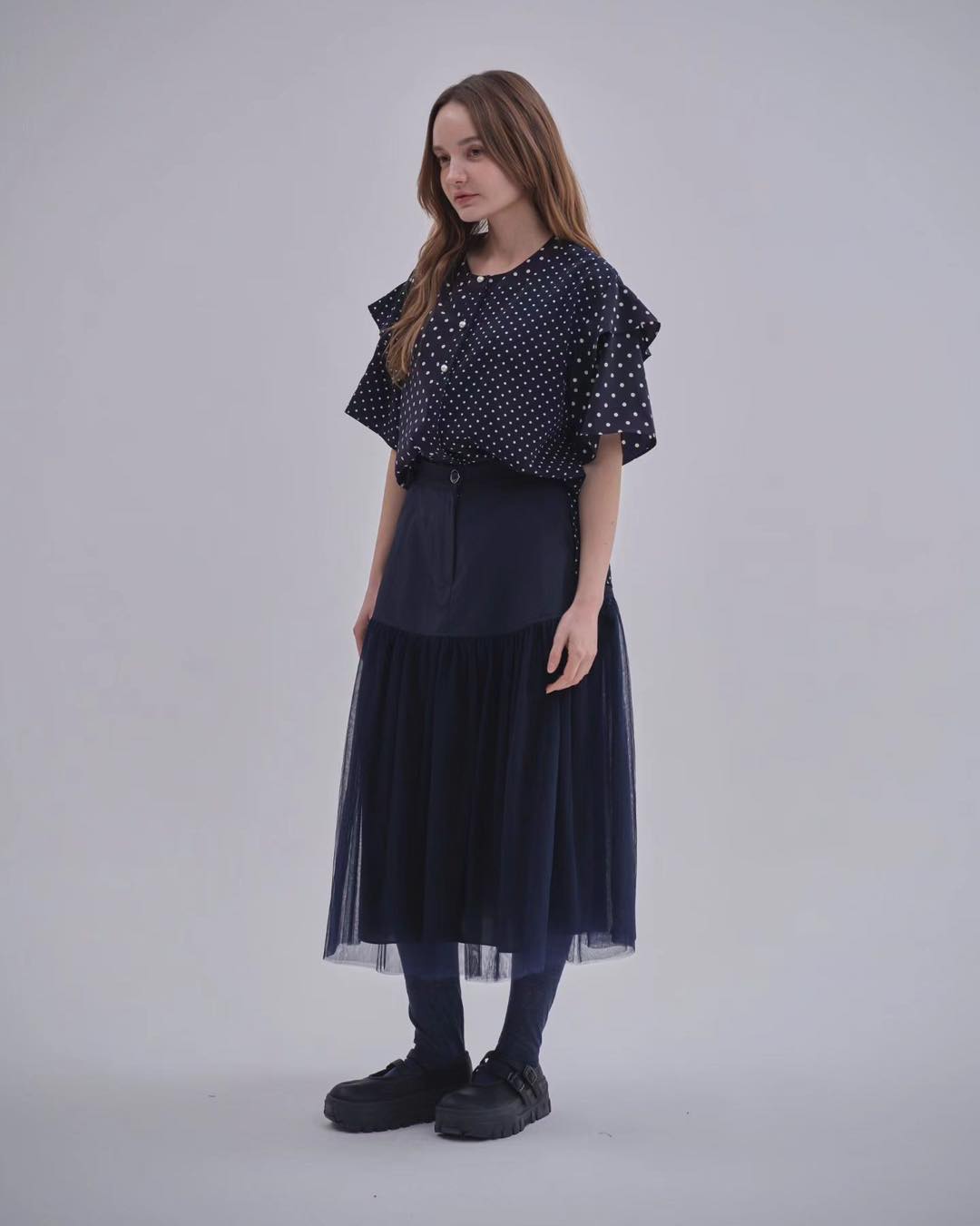 風褸料拼薄紗半腰裙