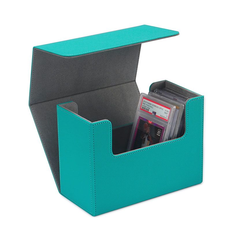 26枚容量PSA評級卡磚盒 高級PU輕便式磁吸卡磚盒收納盒（湖藍色）