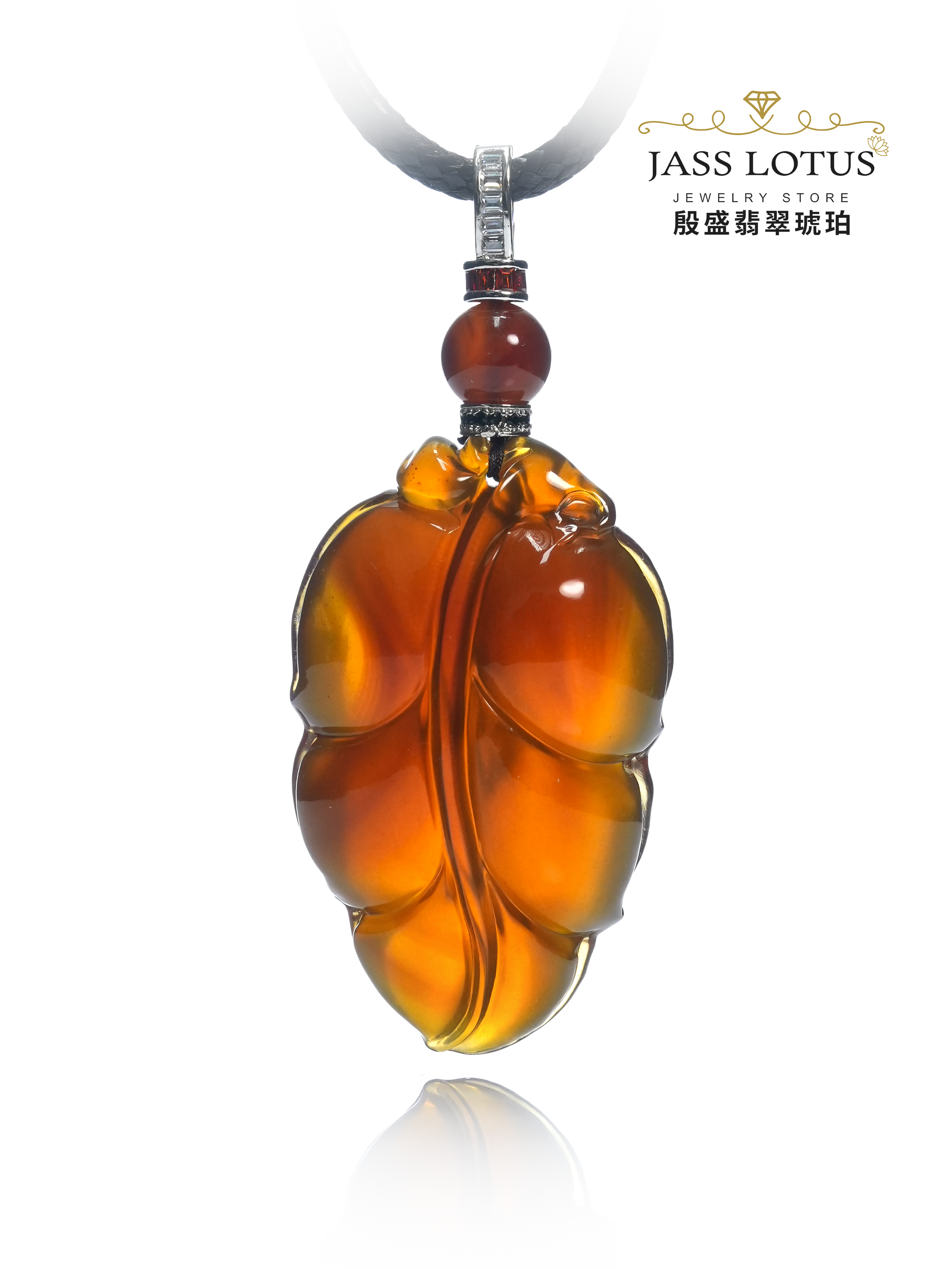 緬甸天然琥珀棕血珀底樹葉吊墜