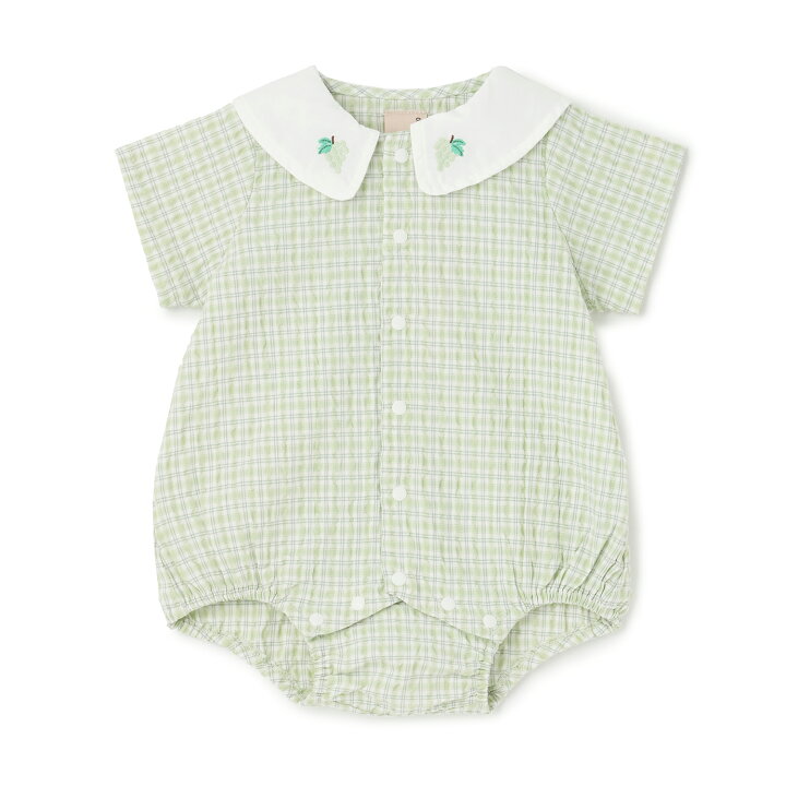 🇯🇵預訂 日本直送🇯🇵Petit Main三色水果刺繡翻領格紋短袖包屁衣