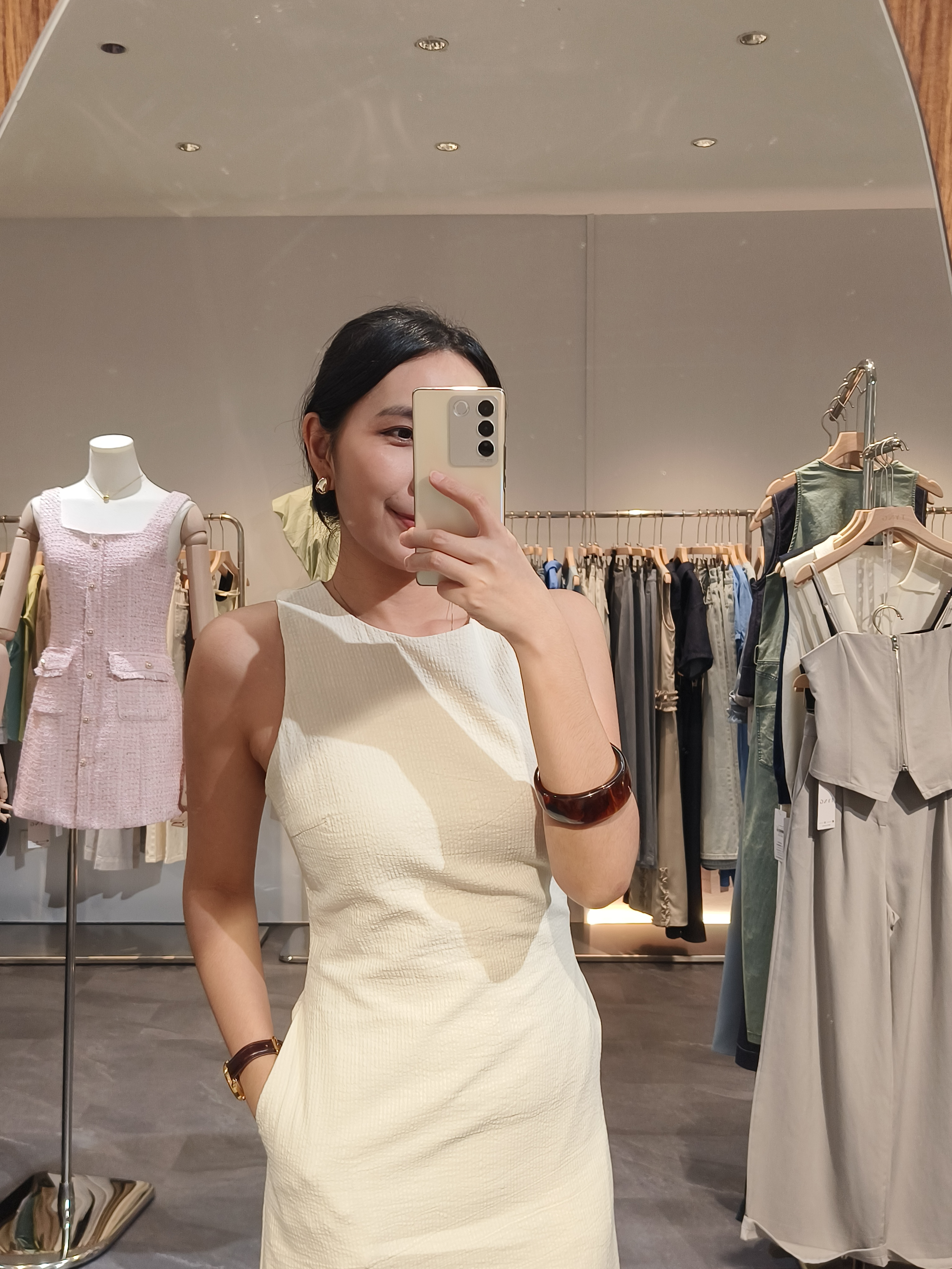 杏色棉麻流苏下摆连衣裙 Linen Fringed Hem Maxi Dress