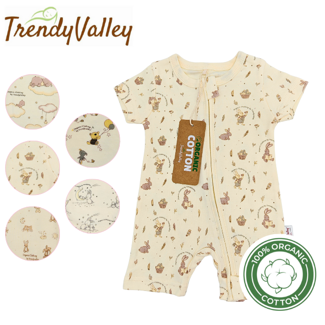 Trendyvalley Organic Cotton Short Sleeve Short Pant Zip Romper