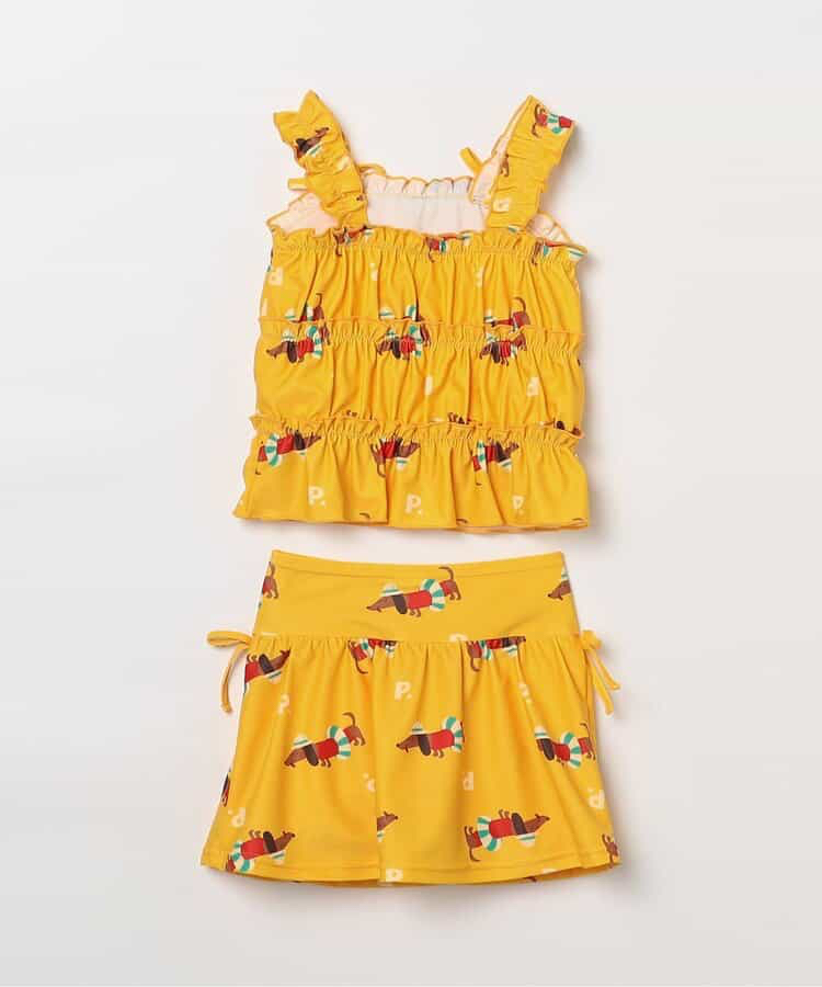 🇯🇵預訂 日本直送🇯🇵p.premier四色標籤圖案印花褶皺上衣和裙擺分體泳衣