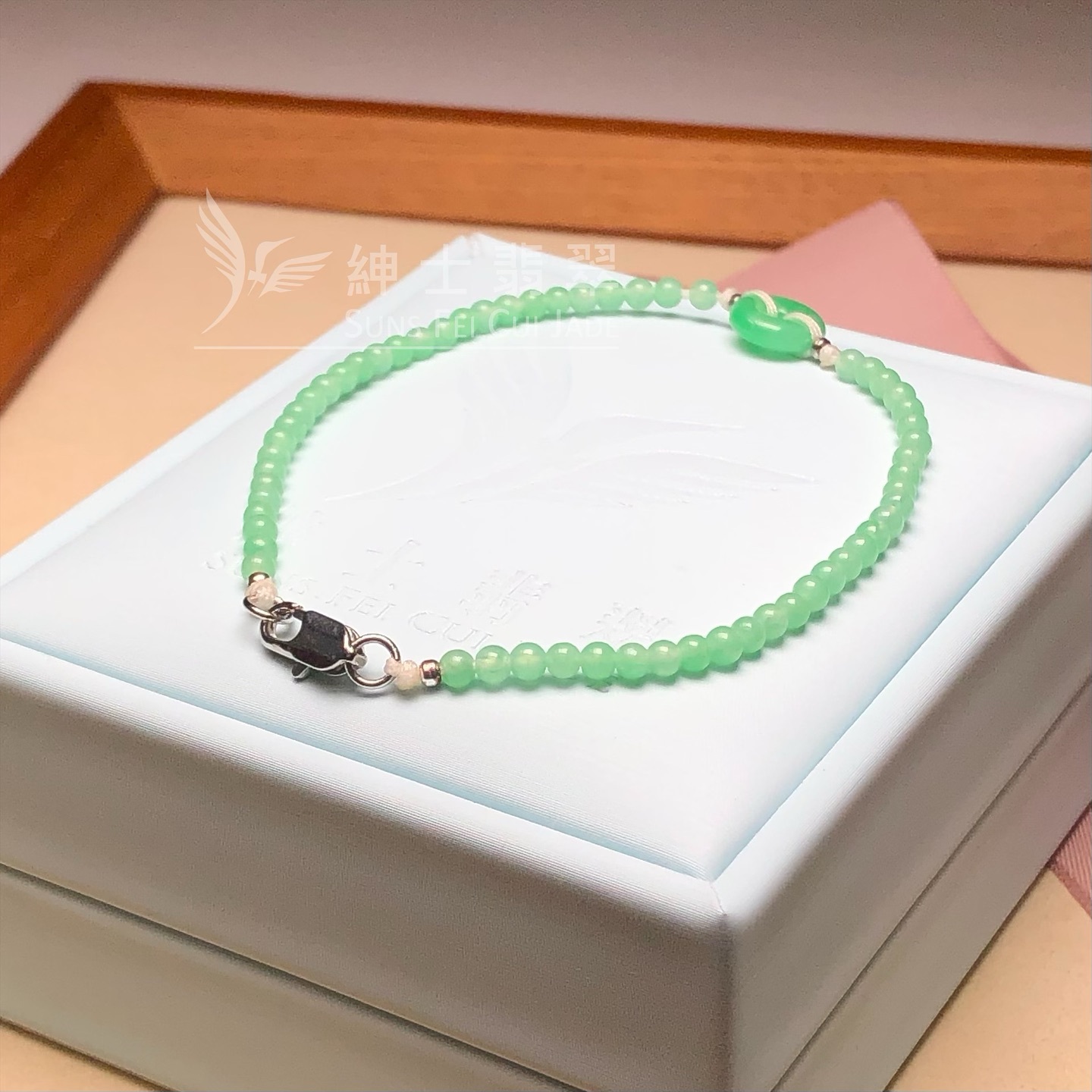 滿綠米珠平安扣手繩