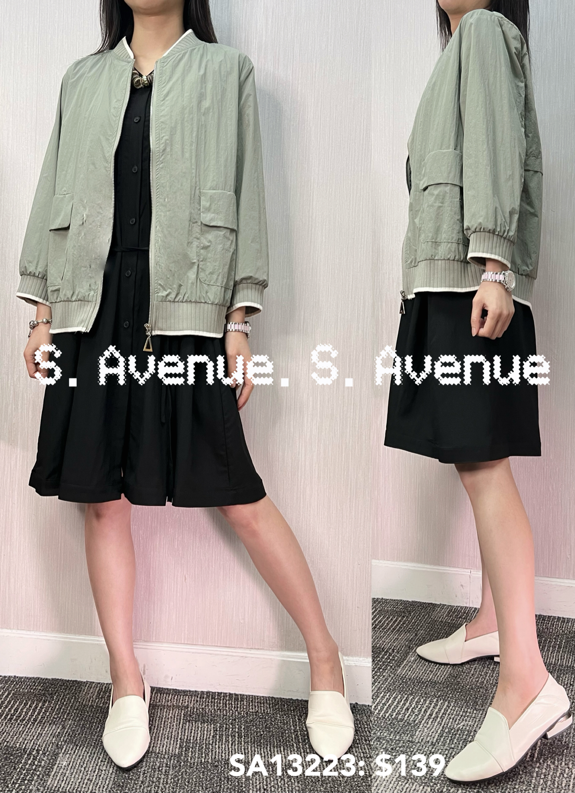 SA13223: 中袖撞色邊拉錬外套