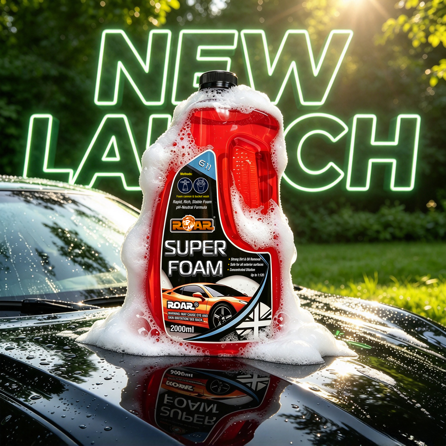 ROAR SUPER FOAM 濃縮高泡洗車液 2000ml（中性配方／泡沫噴壺／水桶兩用）