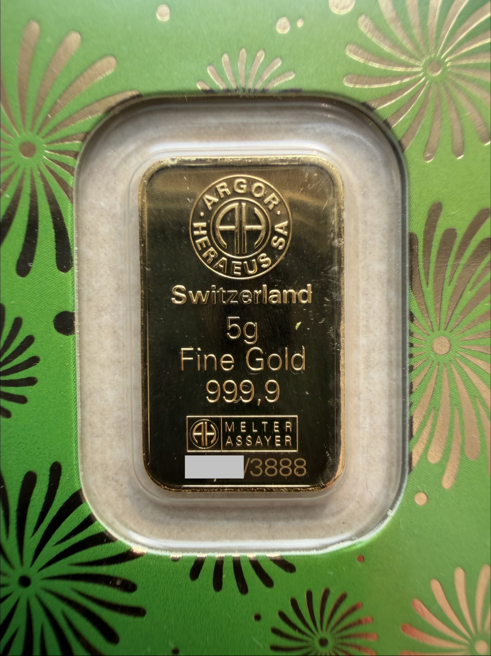 (SN3857) ARGOR Lunar Tiger 2022 5g🇨🇭Swiss Fine Gold Bar Emas 999.9 贺利氏生肖虎 (Limited 3888pcs)