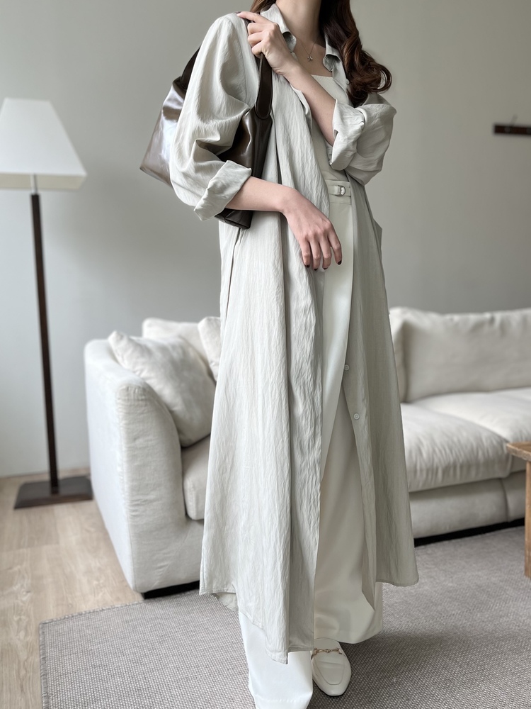 Minimal Belted Shirt Dress (Khaki)