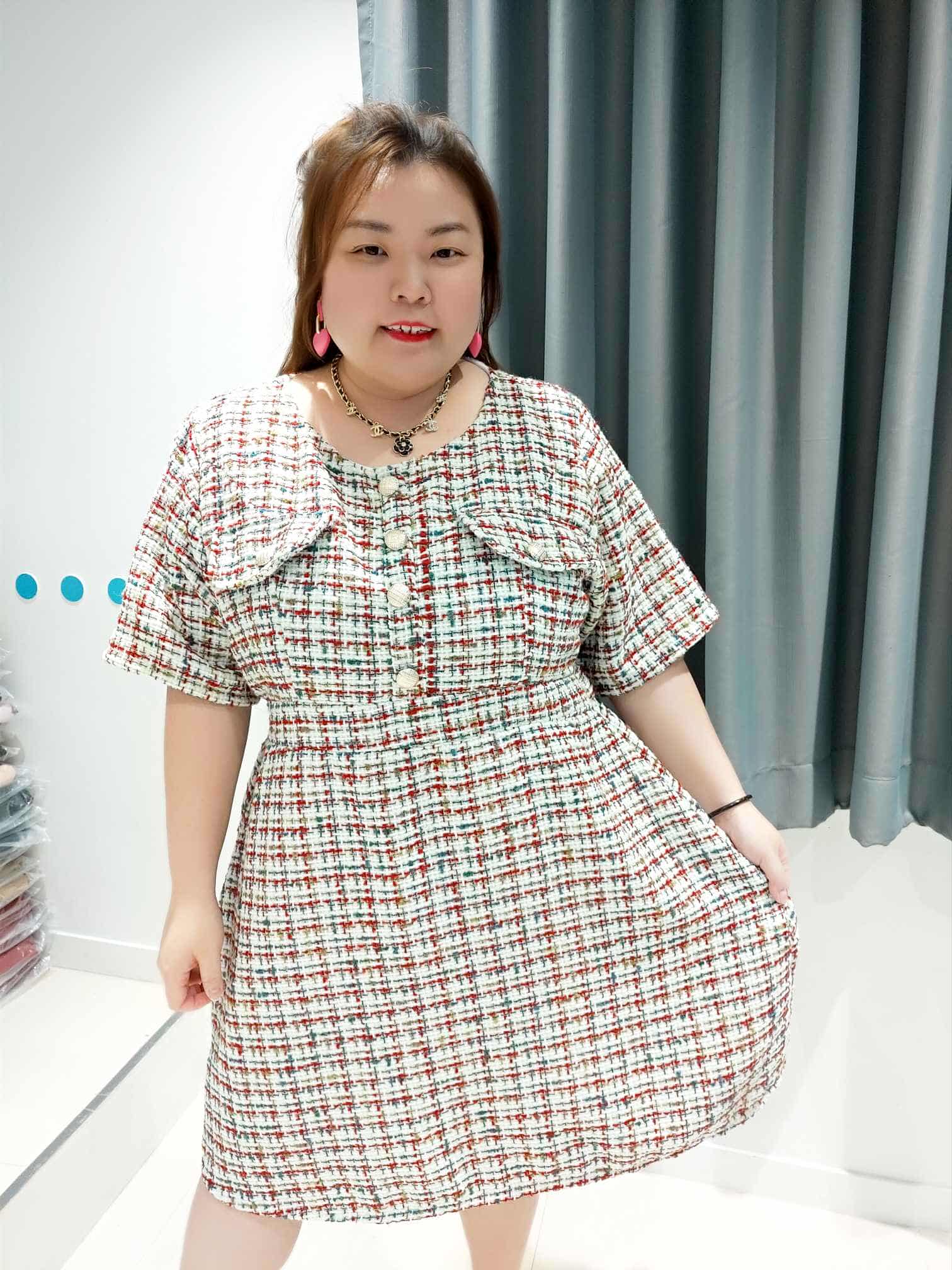 DOD01 假口袋小香风连衣裙