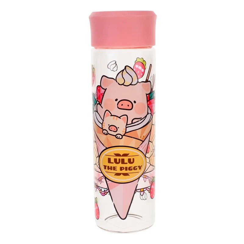 LuLu the Piggy 400ml 彩繪風玻璃水樽連布套（LU-7935-2）