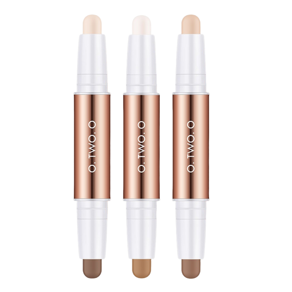 雙頭高光提亮2合一修容棒 鎖骨陰影筆 立體高光 遮瑕筆 修容筆 01# 白皙+淺咖色 [平行進口] HK2679