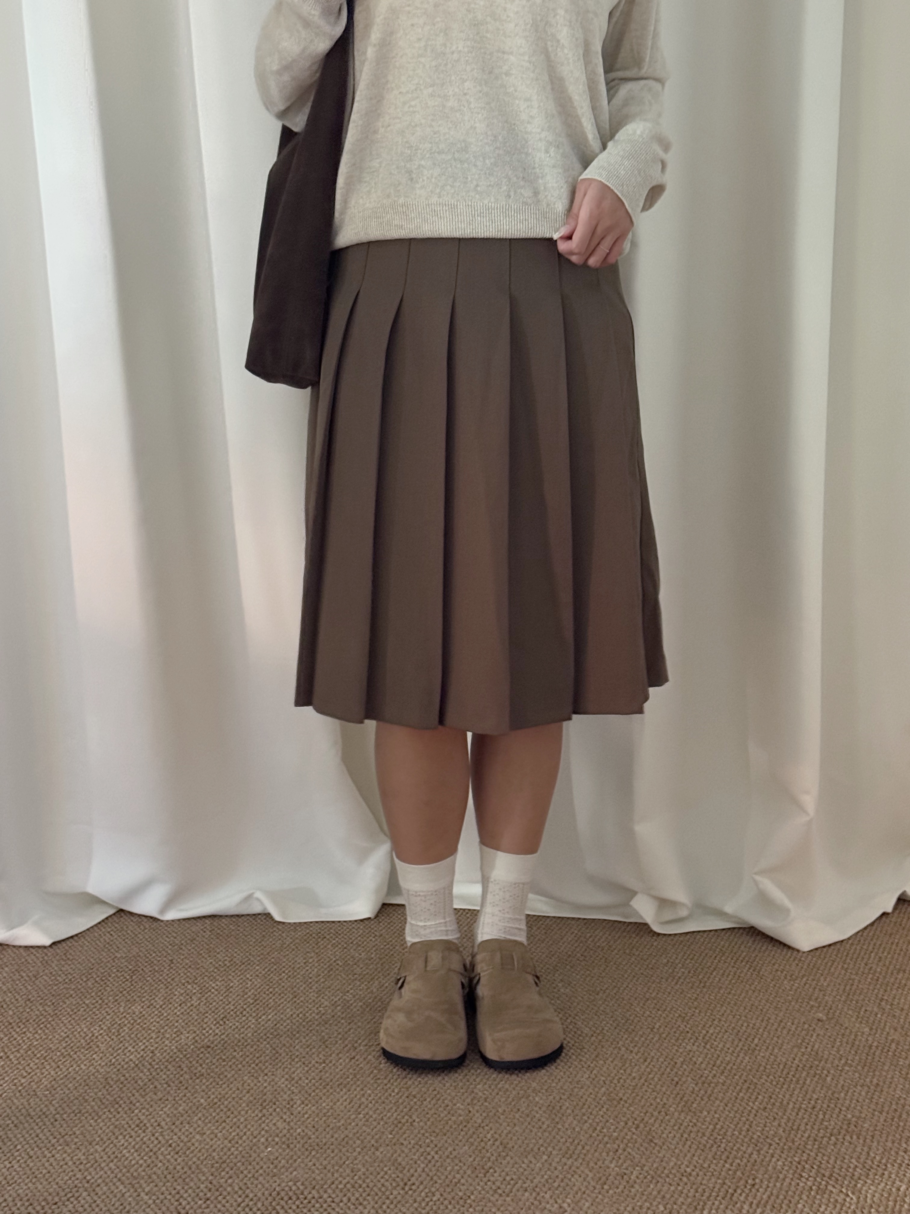 學院風百褶半身中長裙(三色入)