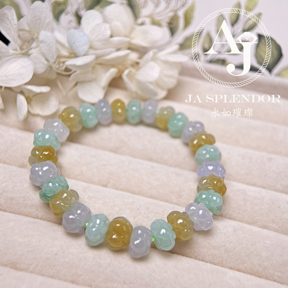 JB-253 - 冰種三彩福祿壽招貴人年年有餘蓮花手串