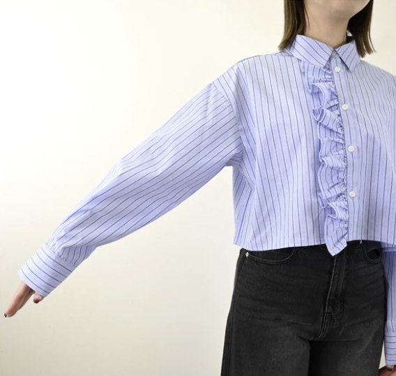 彩色條紋荷葉邊襯衫 - 2026 流行穿搭  長䄂襯衫 春夏時尚穿搭 柔軟舒適 日常穿搭 易於配搭 日本直送   #JP-I-260016