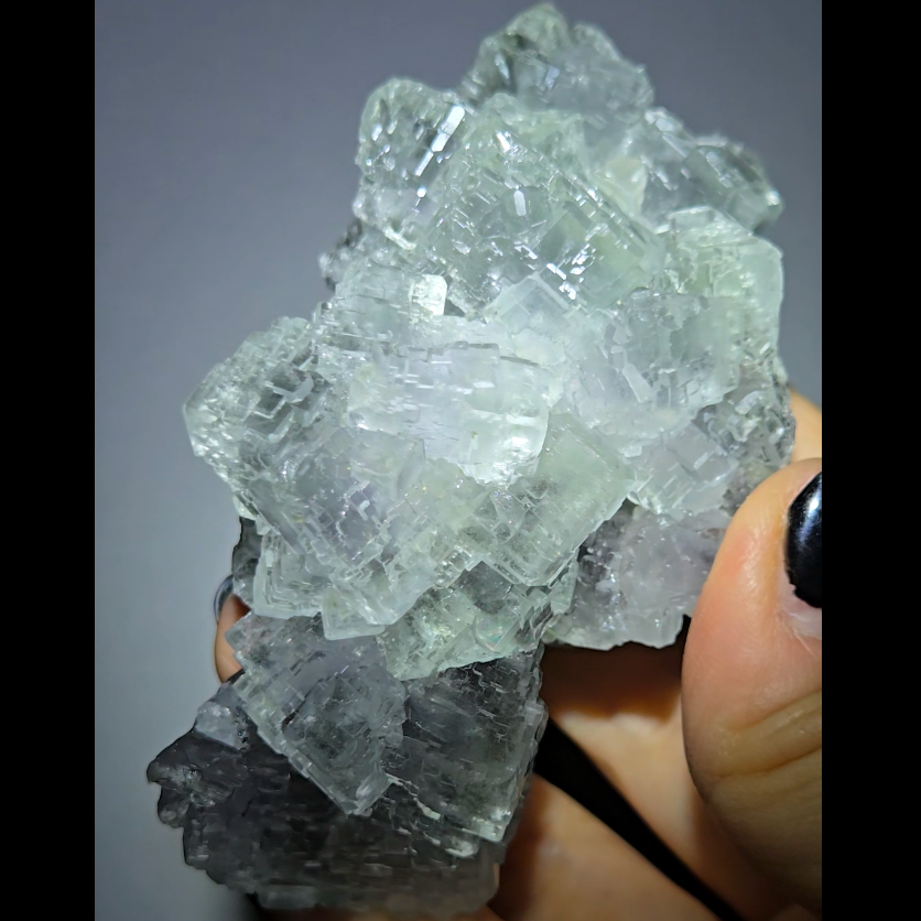 QR code cubic fluorite with calcite from Xianghualing - FL335