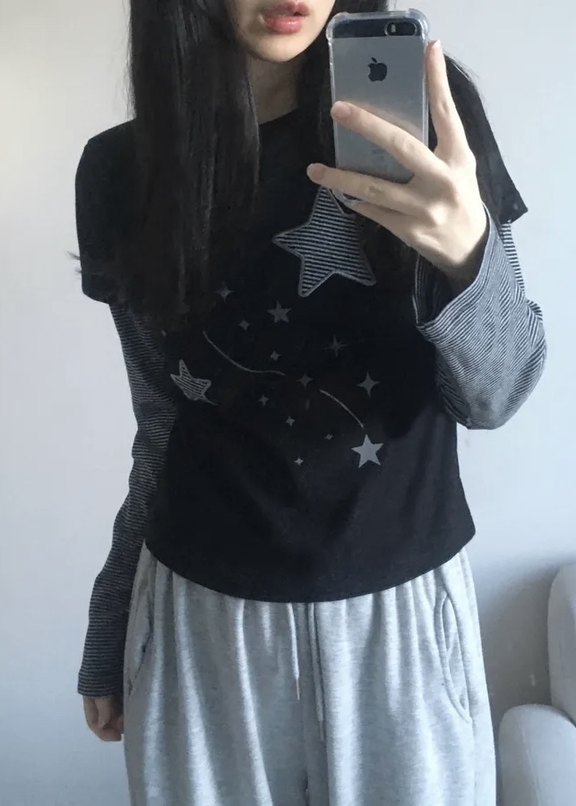 Star Graphic Layered Long Sleeve Tee