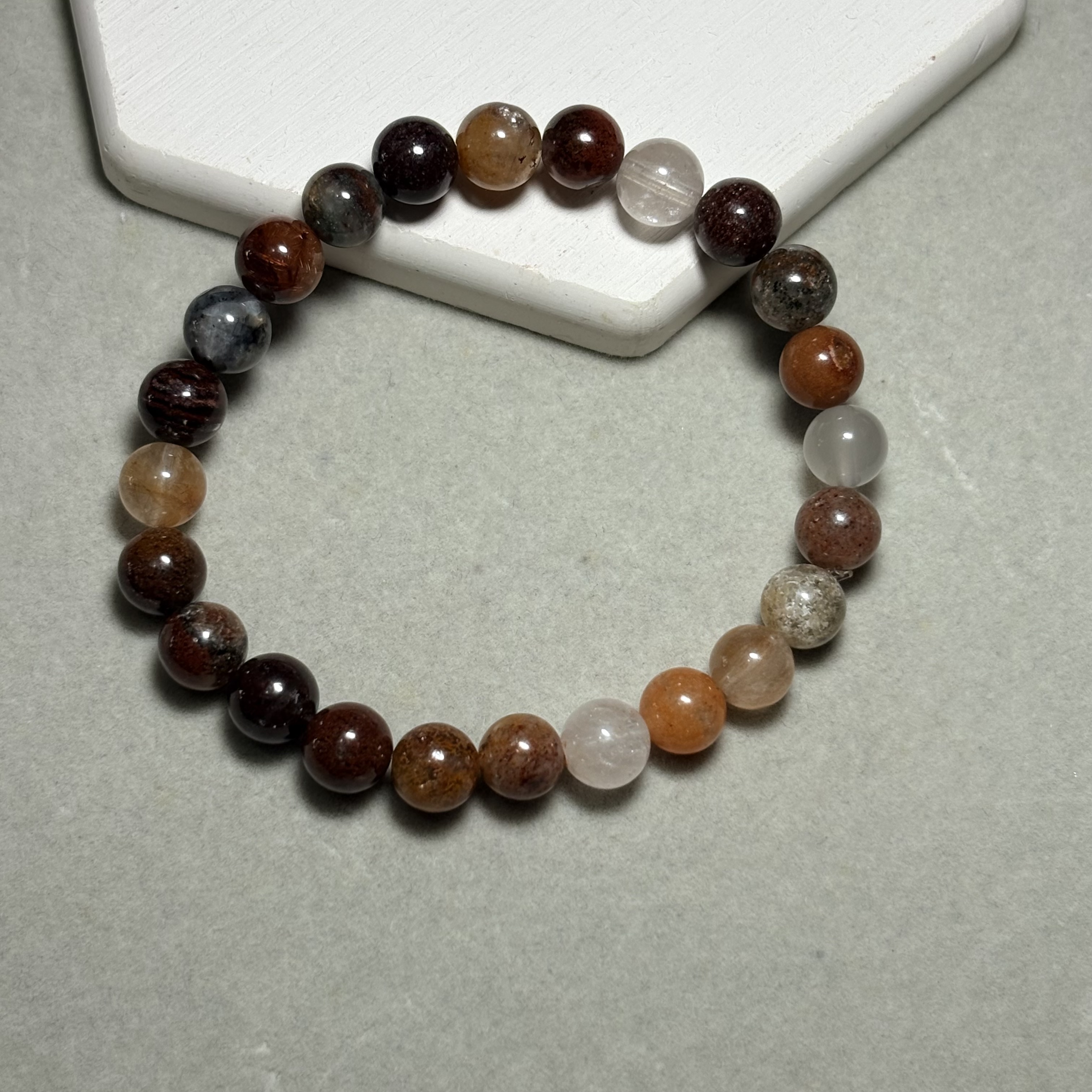 四季幽靈（彩幽靈）水晶手串 Flower Phantom Quartz  No.4585丨7.5mm珠15.5cm手圍