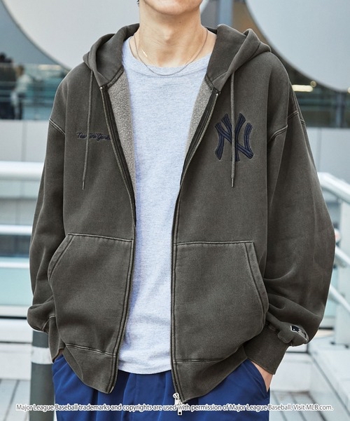 日本直送 特價優惠MLB MLB/美國職棒大聯盟 定製徽章刺繡顏料加工大剪影內側起毛雙拉鍊連帽衫 