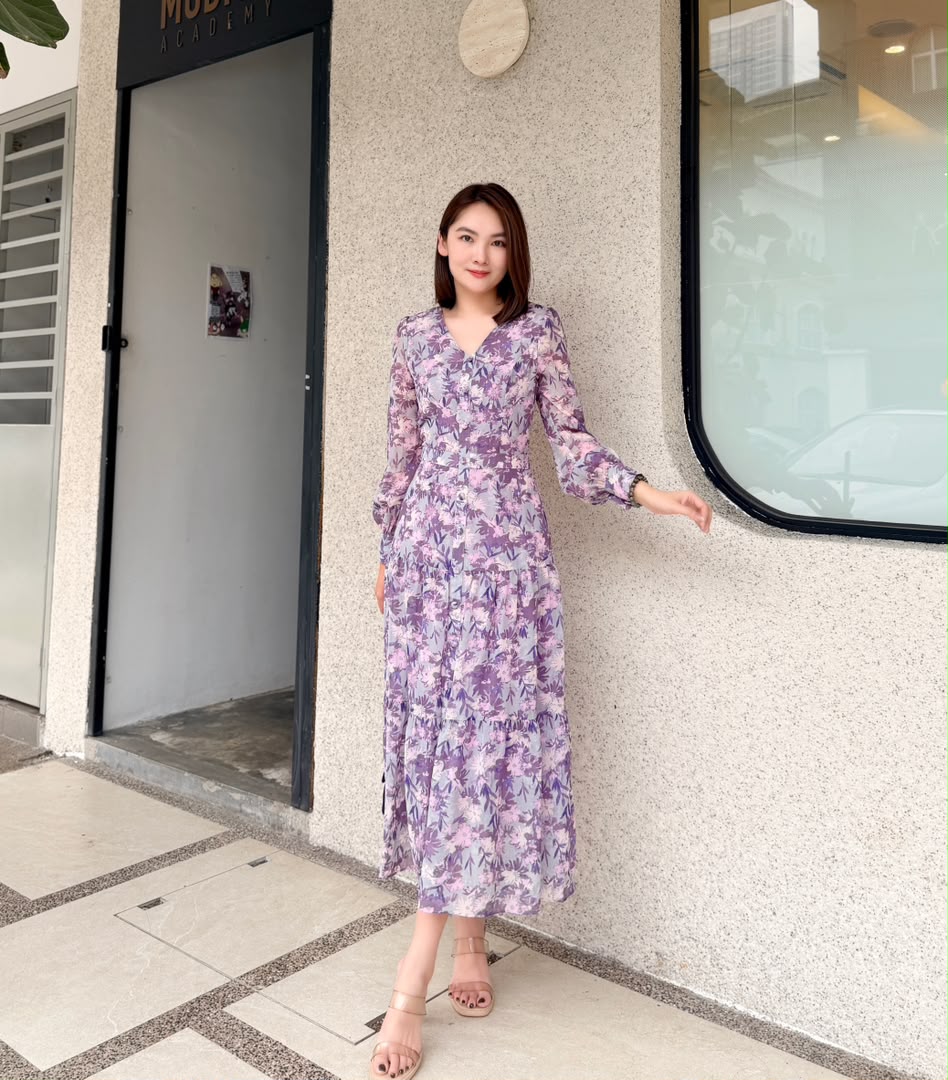 SS-Y682 FLORAL CHIFFON MAXI DRESS
