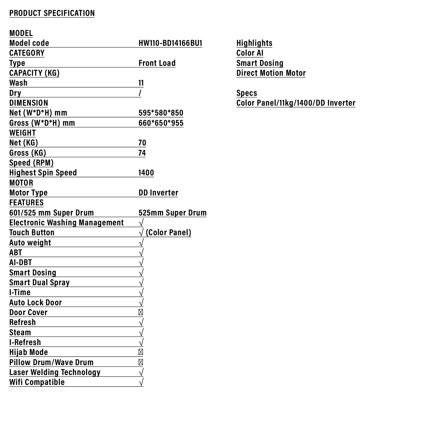 Haier 11kg Inverter Front Load Washer (HW110-BD14166BU1)