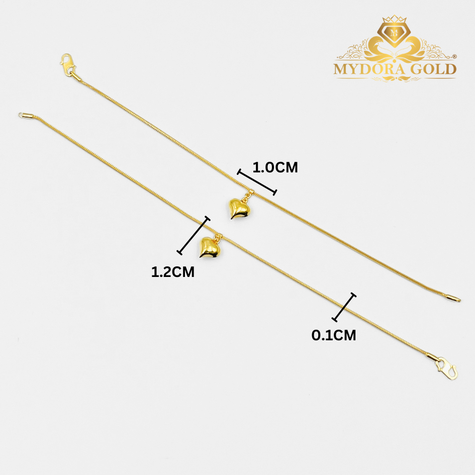 MYDORA Rantai Tangan PDR Gantung Mini Love Licin l EMAS 916/22K