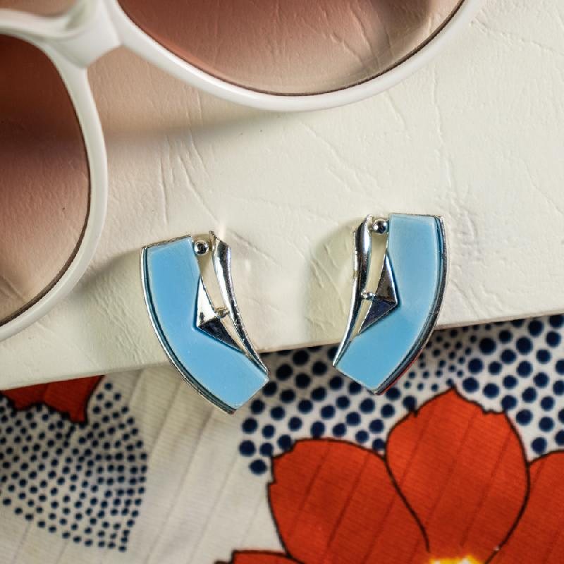 1950s Sky Blue Lucite Geometric Form Clip Earrings from American (EA1813)