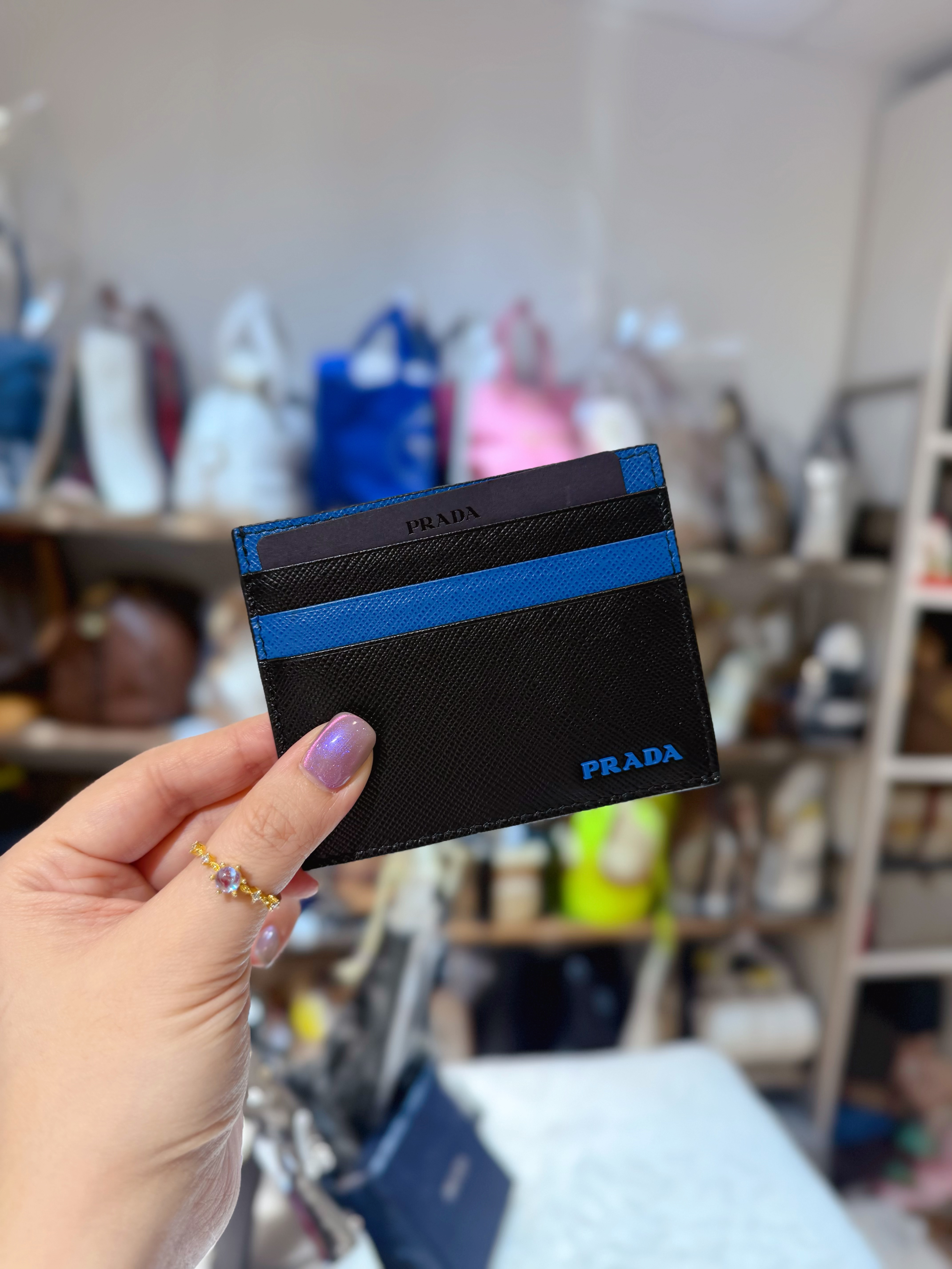 Prada card holder 7cc/sf/blk/blue