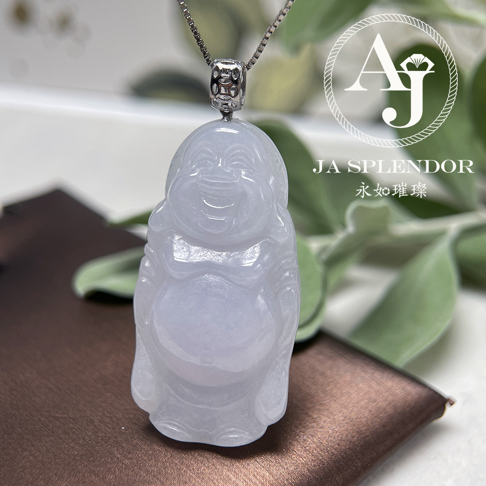 JNK-189 天然翡翠A玉 冰潤白翡笑口佛公18K吊墜