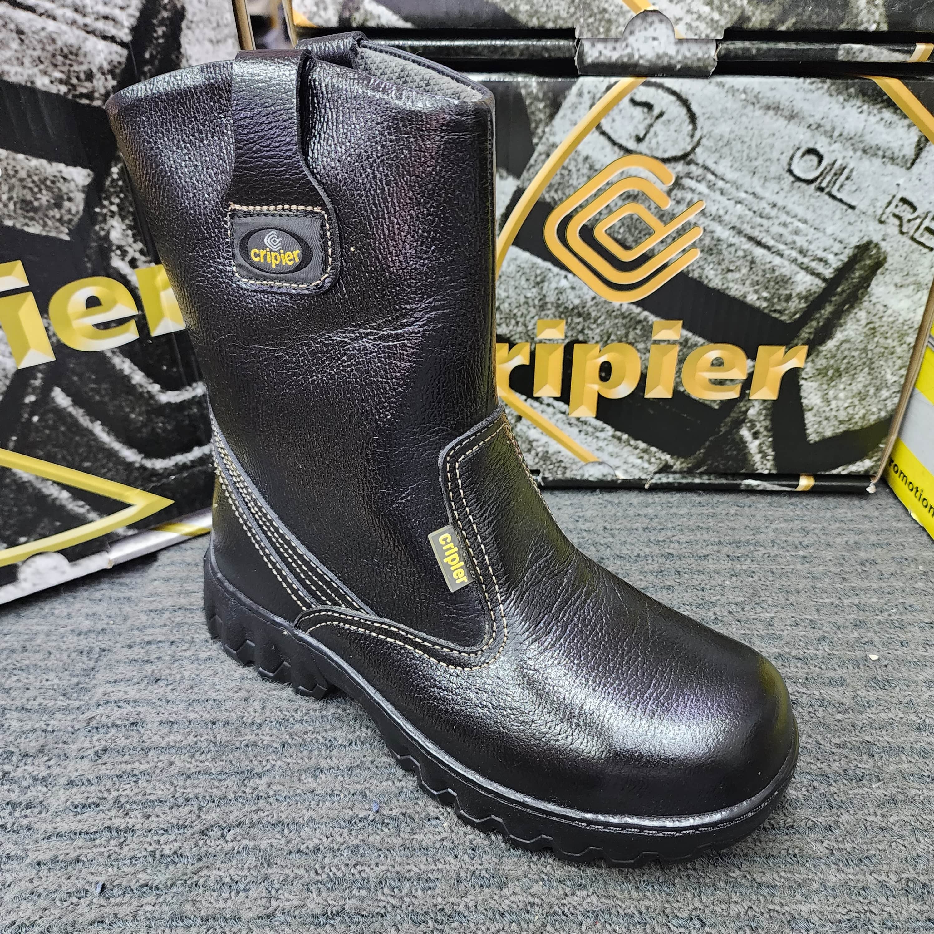 CRIPIER 6055 HIGH CUT PULL UP SAFETY SHOES SIRIM DOSH Black Leather Kasut Keselamatan