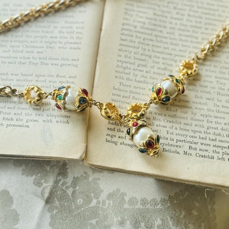 Vintage Re-designed 1980s Designer Quality Multi-colour Faux Pearl Dangle Piece Necklace(MT2386)