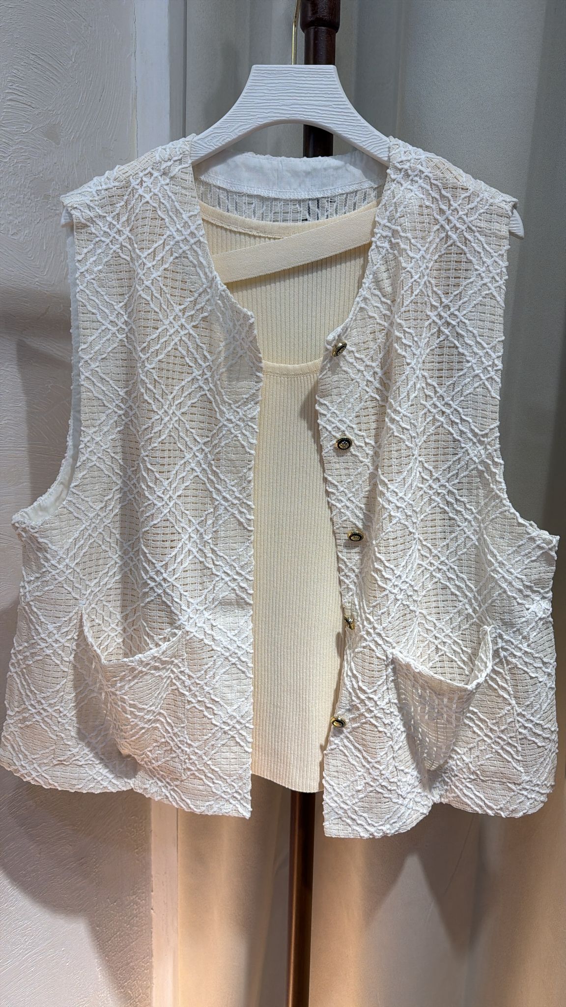 時尚菱格紋針織背心套裝