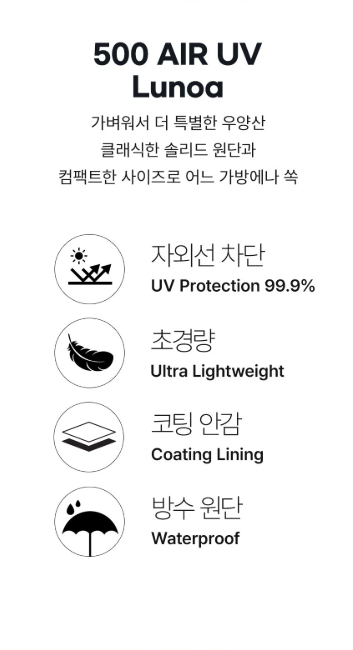 韓國 White Sands Lunoa 500 AIR 超輕量迷你防曬晴雨傘 [預計8月尾出貨]