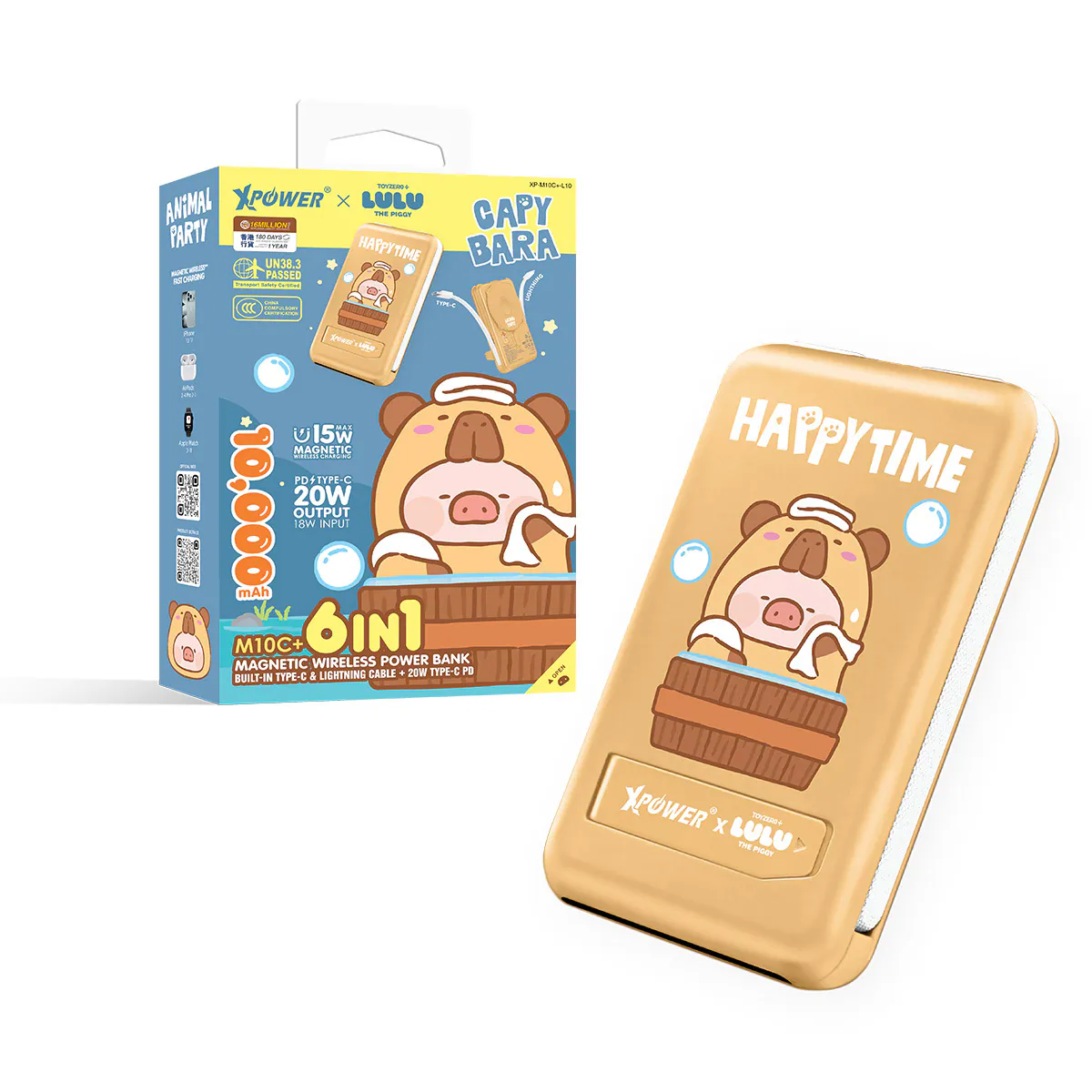 CCC | 3C認證 XPower x 罐頭豬LuLu🐷M10C+ 6合1 10000mAh多功能迷你20W PD3.0+ 磁吸無線快充移動電源