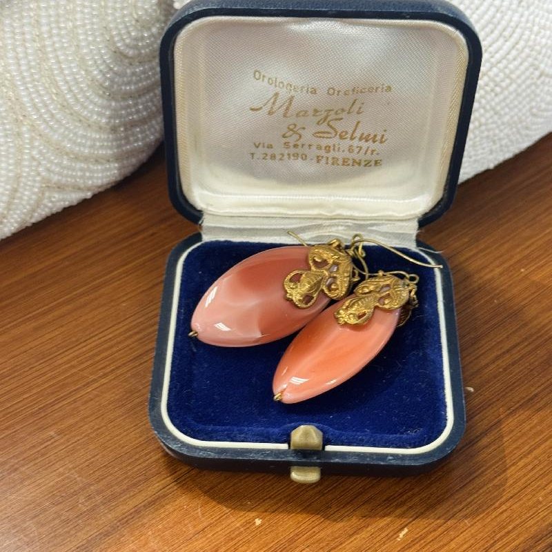Recomposed - Antique Czechoslovakian Pink Glass and Antique Filigree Hook Earrings (codetbc)