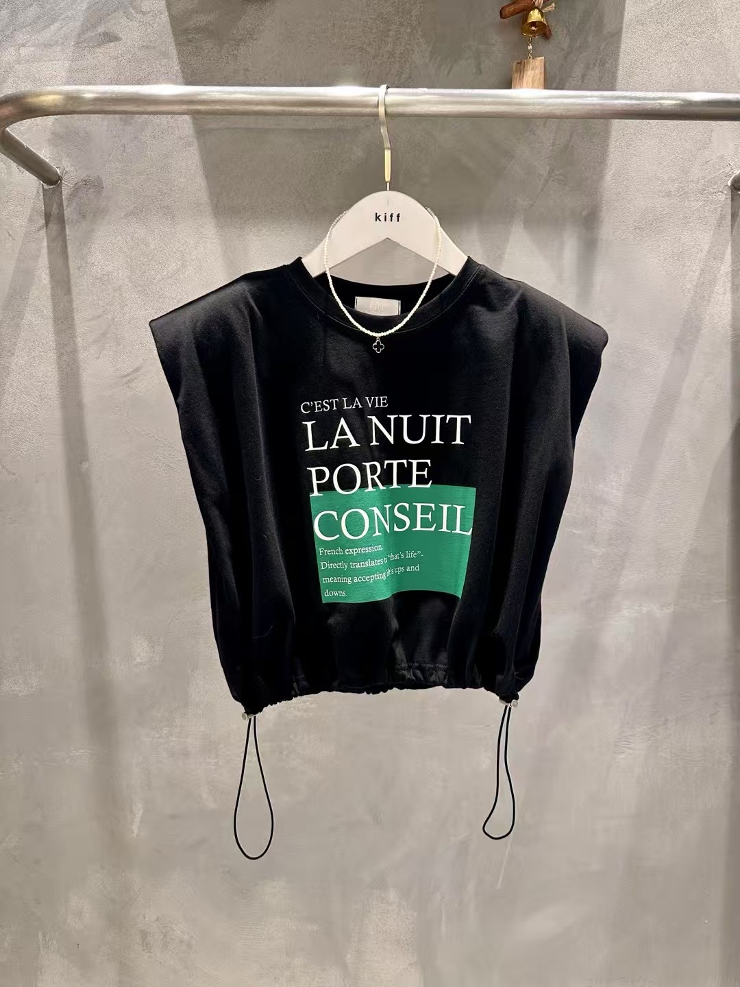 🇰🇷K5582 cotton印綠方格索腳top