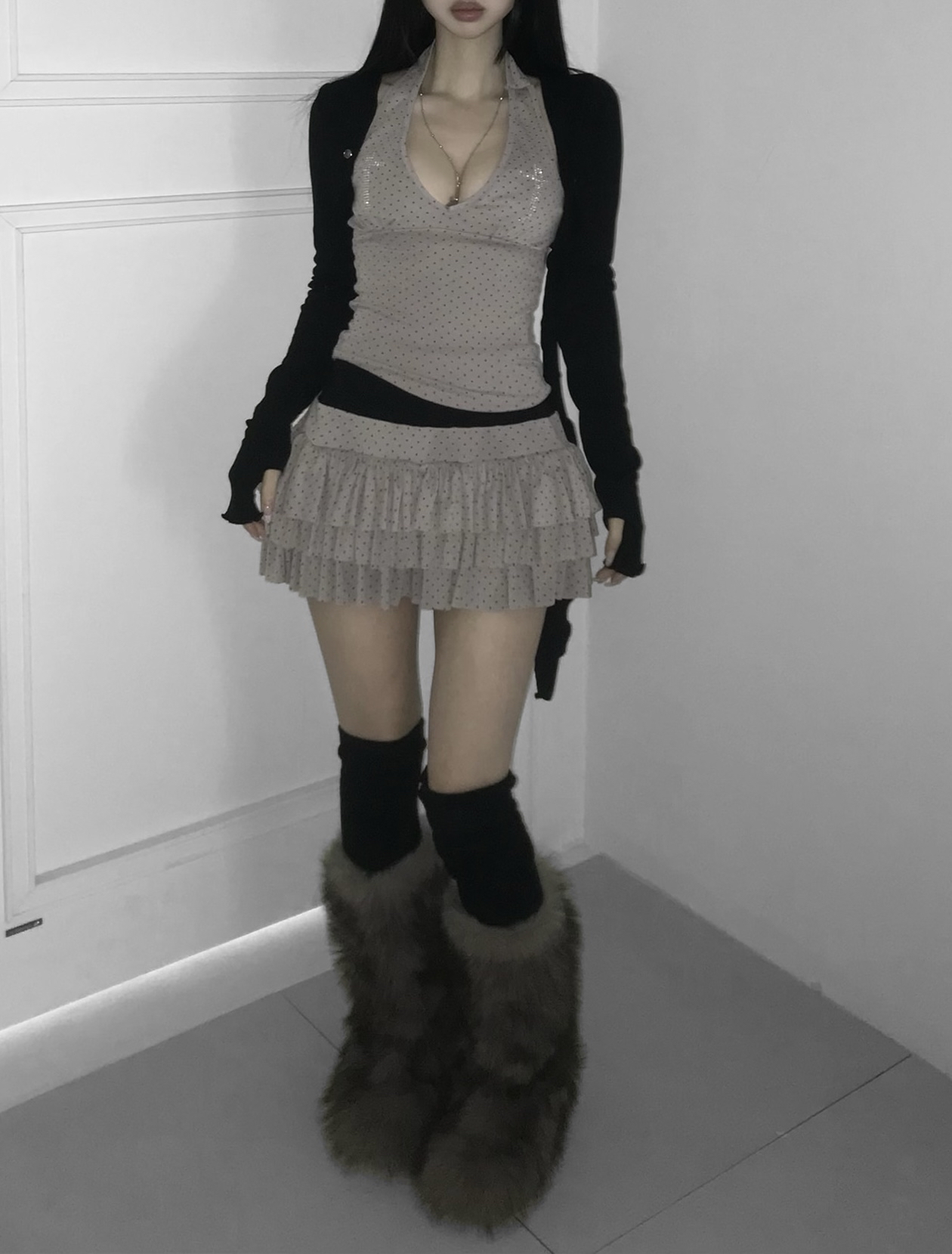 Rhinestone Cross Polka Dot Halter Top