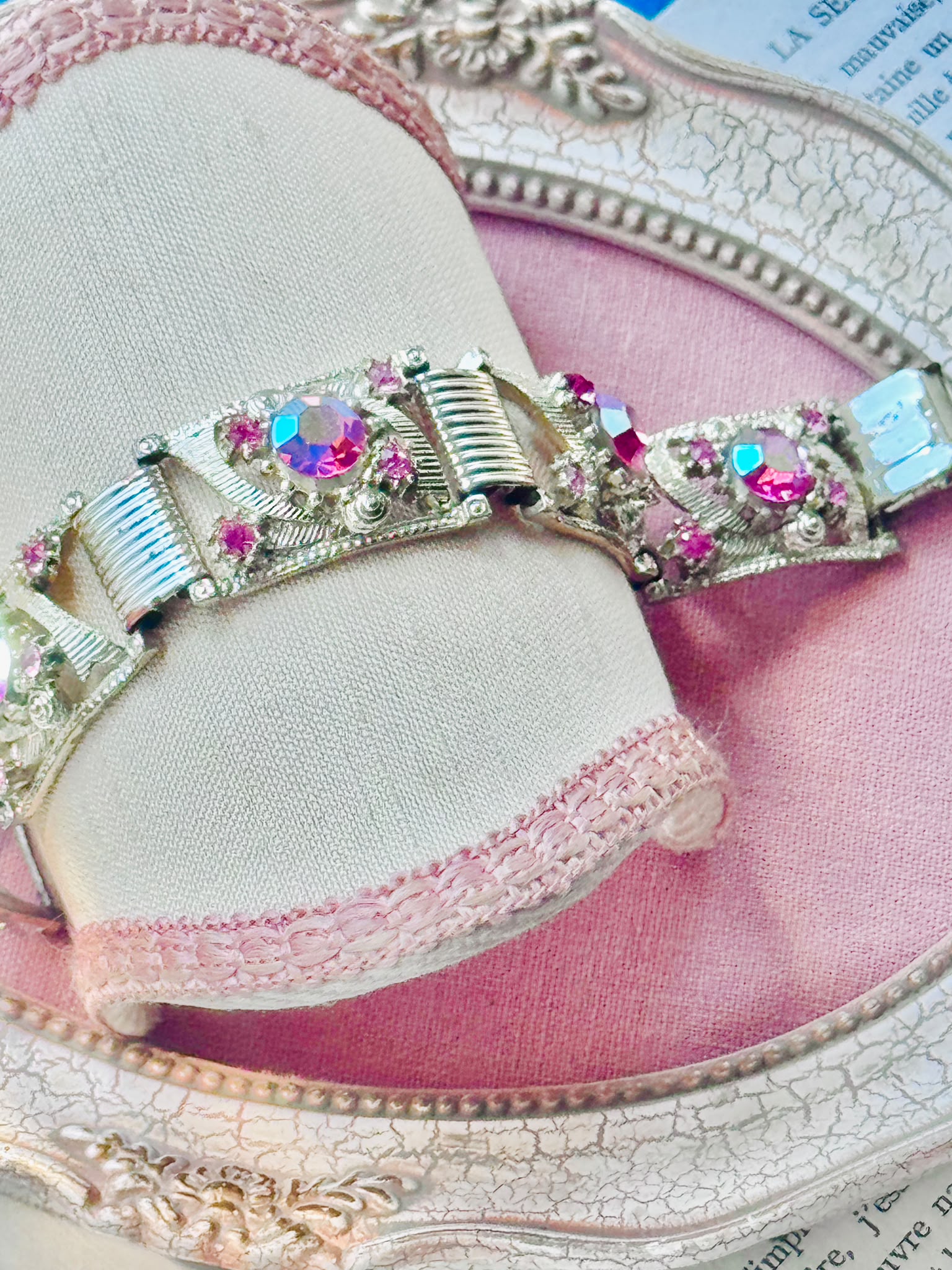 C.a. 1950s Elegant Pink Rhinestone Bracelet - 6.5" (MT2589-26)
